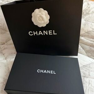 CHANEL Black and White Gift Bag with Camellia and Box
